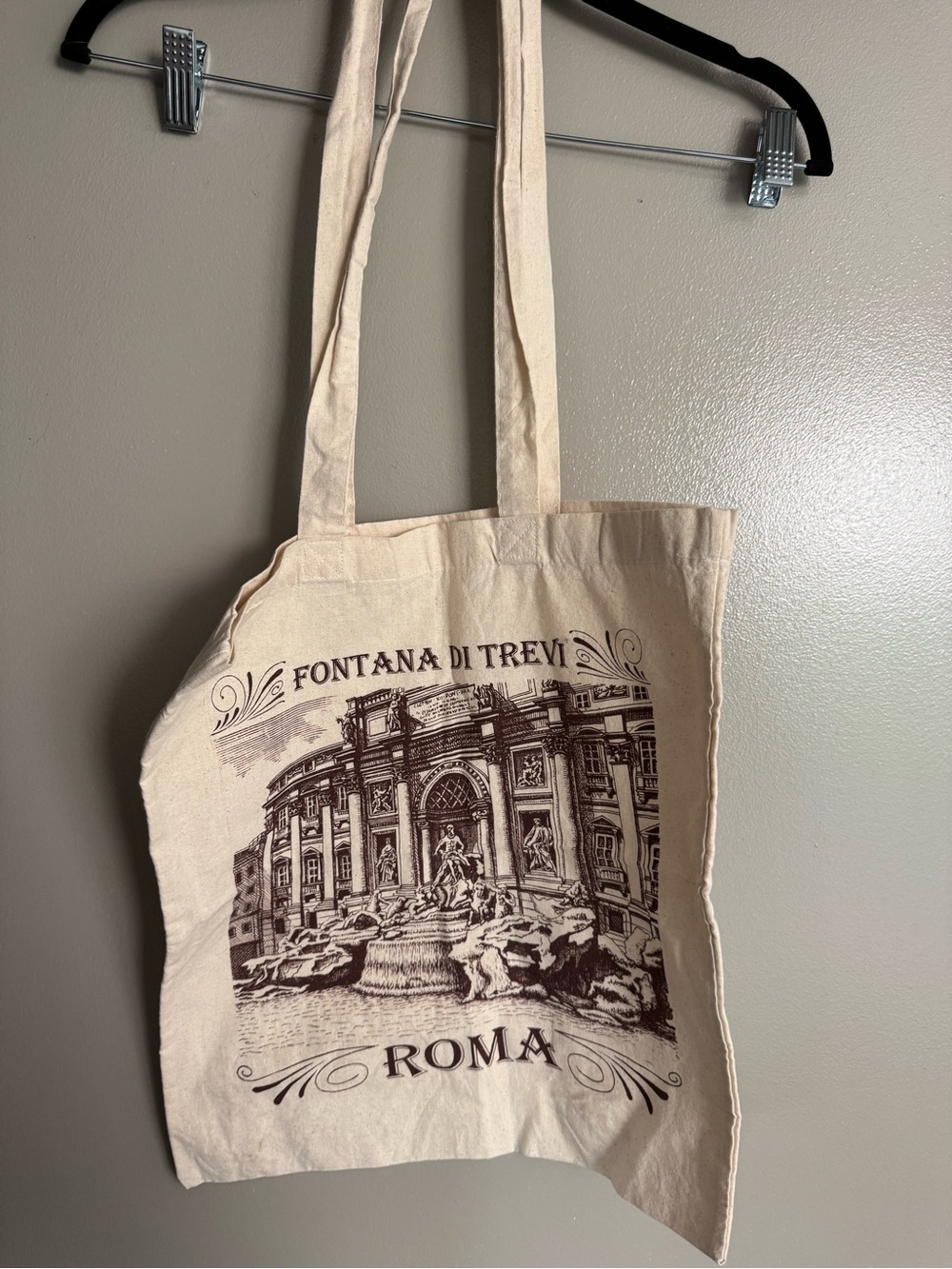 Roma Fontana di Trevi Canvas Tote - Cream with Brown Print